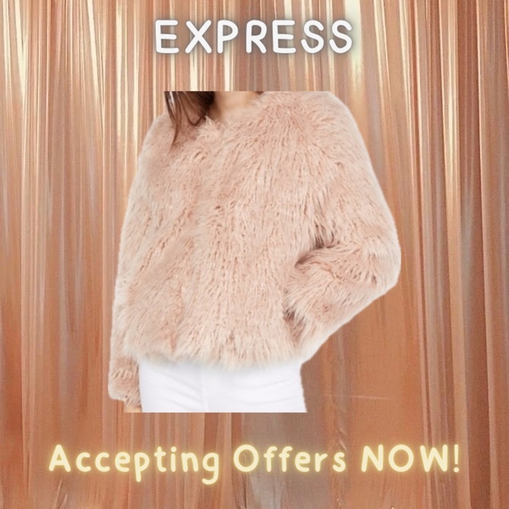 EXPRESS Cream Faux Fur Shag Coat